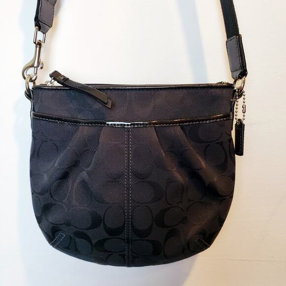 Coach‎ Black Jacquard Signature Logo Adjustable Crossbody Bag Silver hardware - Picture 1 of 10